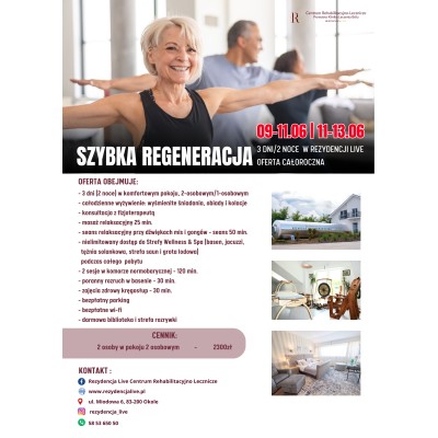Pobyt dla dwóch osób ''Szybka Regeneracja'' 3 dni/2 noce