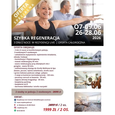Pobyt dla dwóch osób ''Szybka Regeneracja'' ze zniżką 23% - 1999 zł zamiast 2600 zł