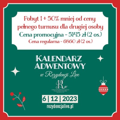 6.12 Pobyt 1 + 50% mniej od ceny pełnego turnusu dla drugiej osoby